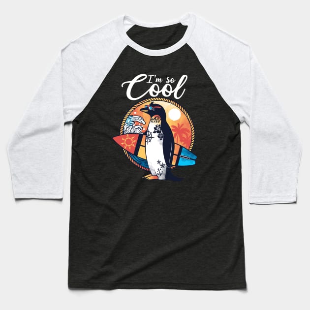 Cool penguin summer Baseball T-Shirt by NemiMakeit